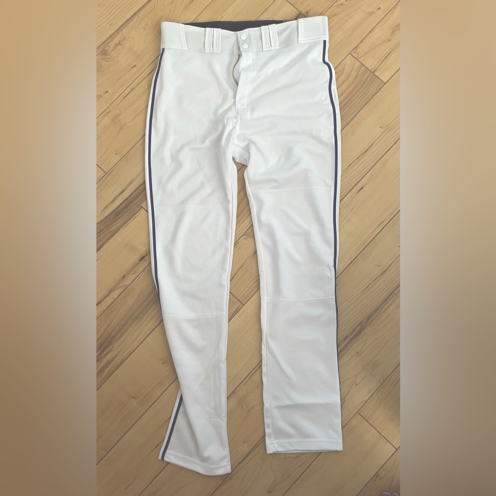NEW Easton Rival+ piped baseball pants-full length Mens L White w/royal piping